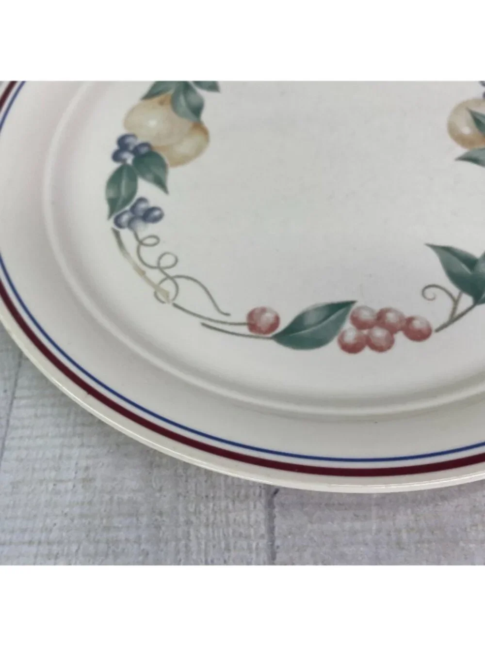 Corelle ABUNDANCE Cornerstone Beige Fruits Blue Maroon Bands Dinner Plates Set 6
